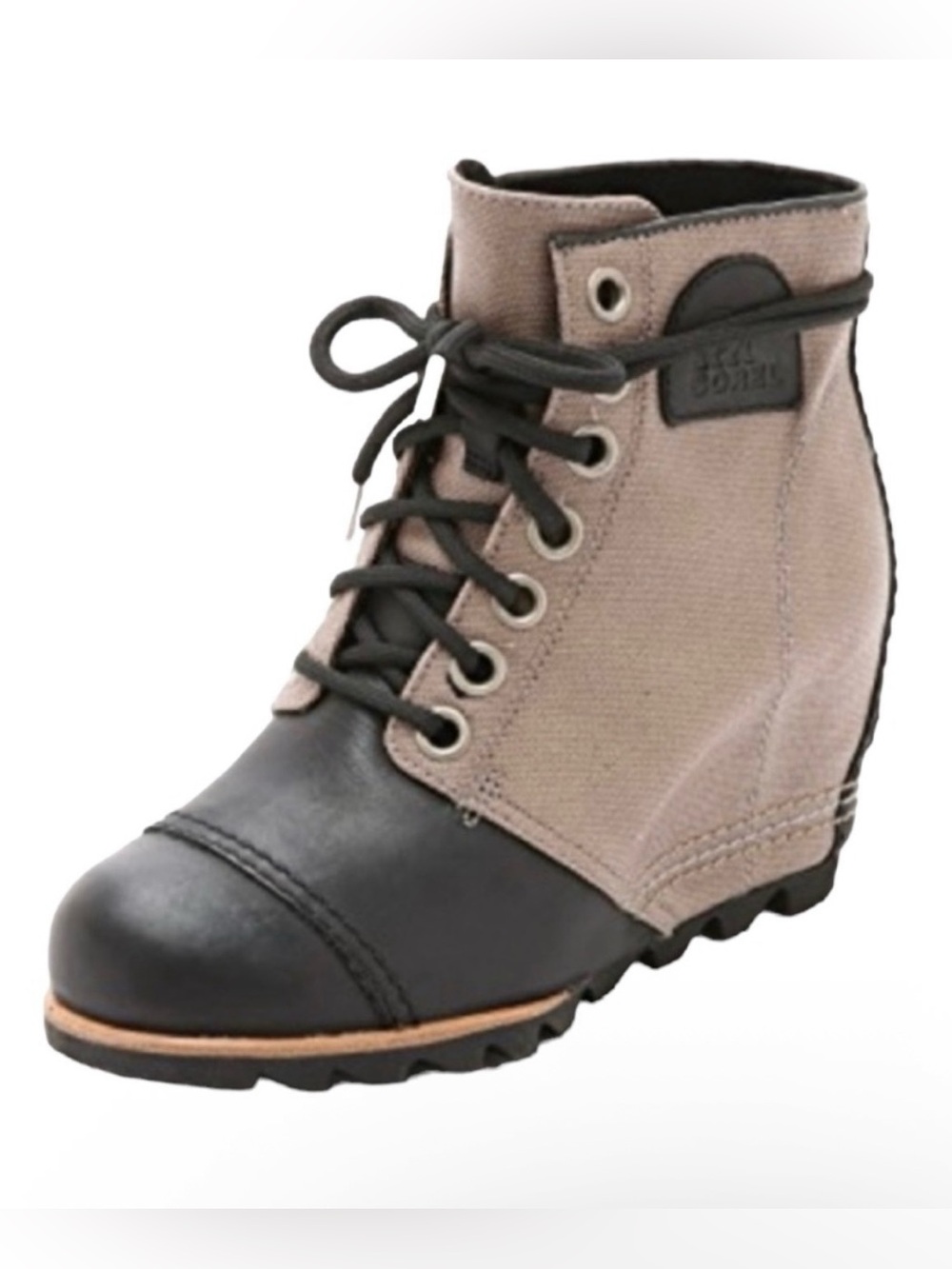 SOREL PDX 1964 Premium Wedge Bootie Joan Of Arctic Black Leather Canvas Size 7.5
